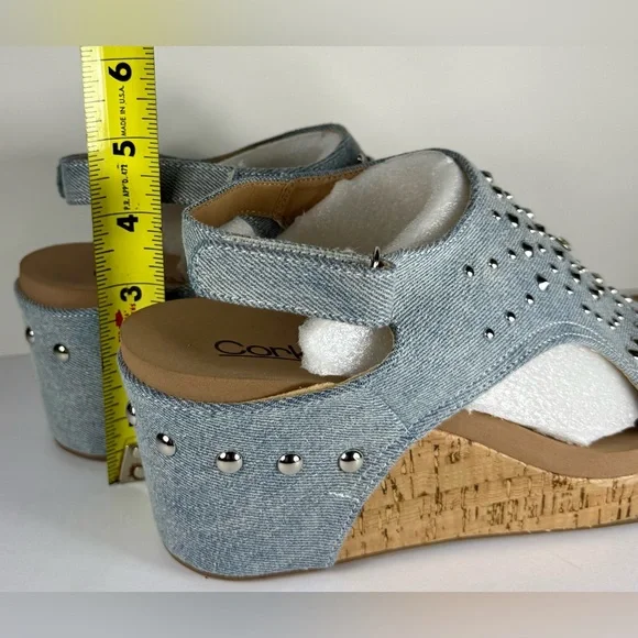 Corkys Denim and Silver Studded Wedges - Picture 8 of 10